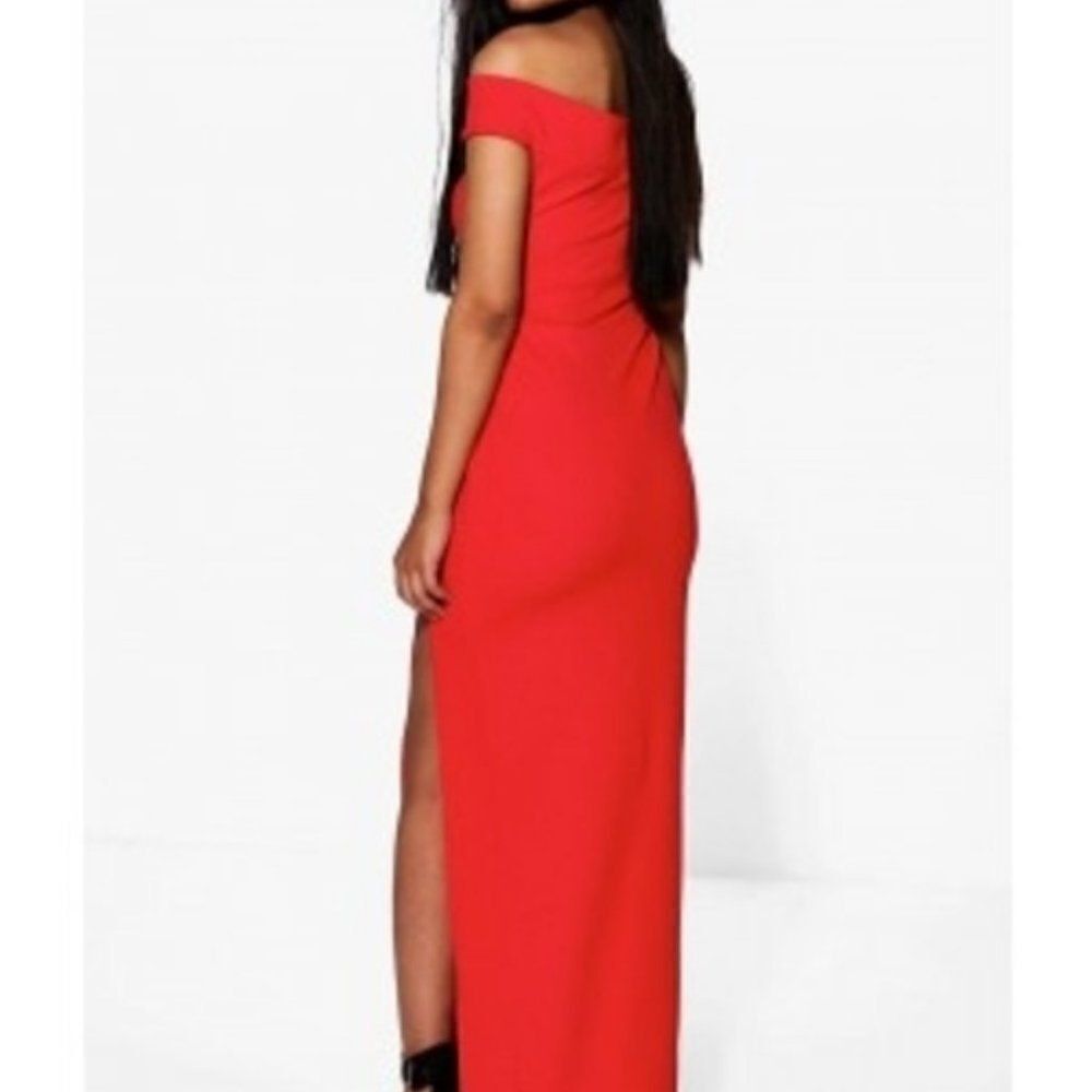 Boohoo Dress Red Amie Wrap Off Shoulder Bodycon 4